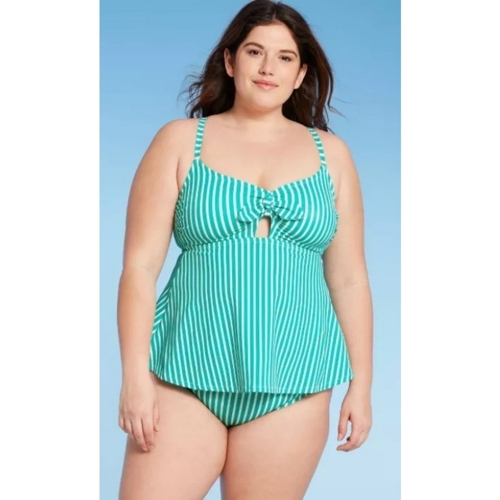 Kona Sol Plus Size Tankini top green stripe Size 16W